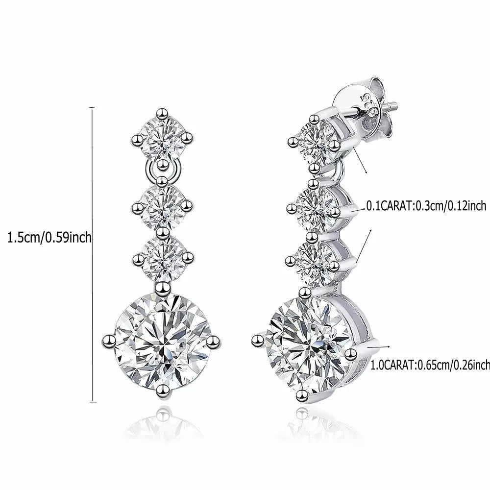 Sterling Silver 2.6ct Moissanite Drop Dangle Earrings For Women Wedding Party BandsCo Straps