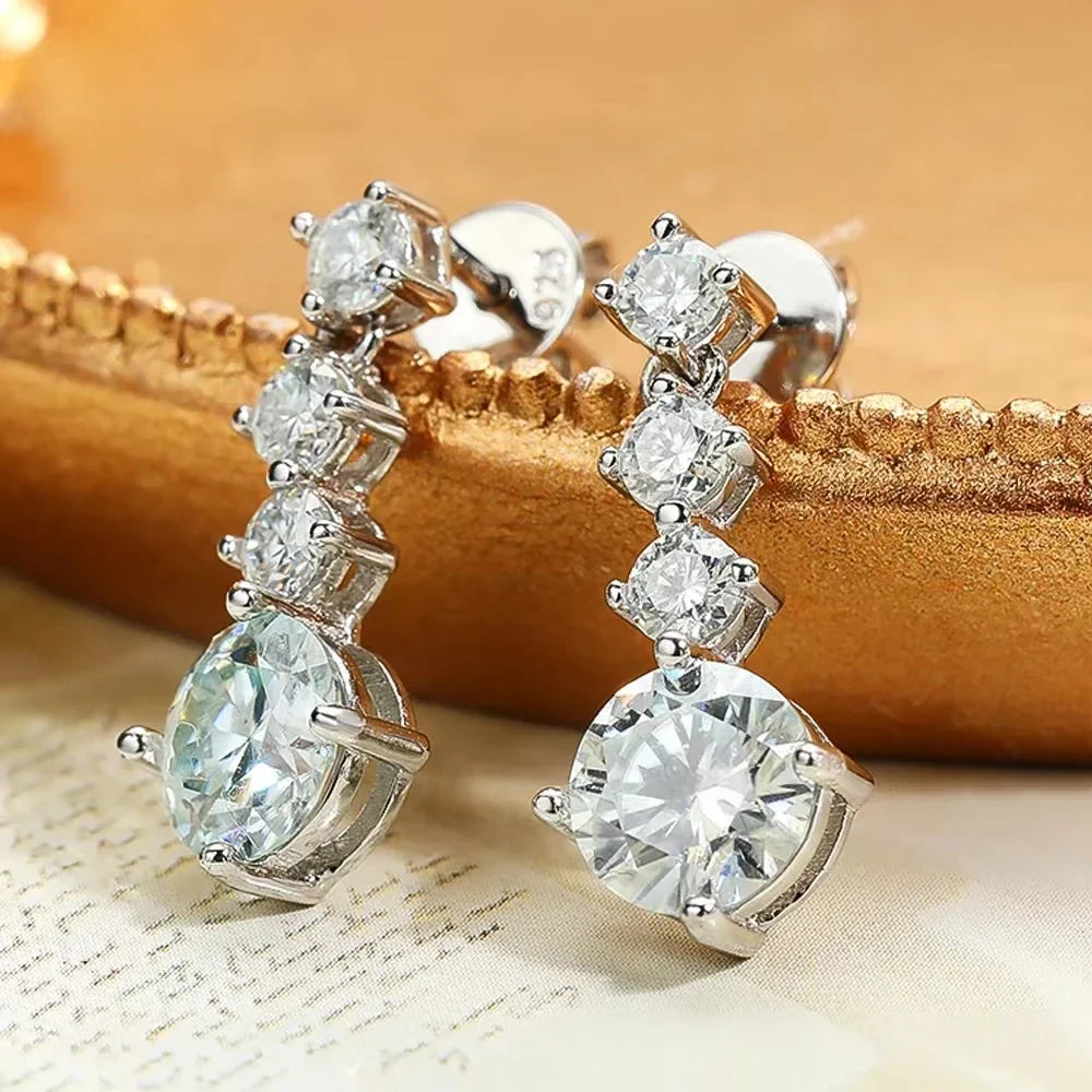 Sterling Silver 2.6ct Moissanite Drop Dangle Earrings For Women Wedding Party BandsCo Straps