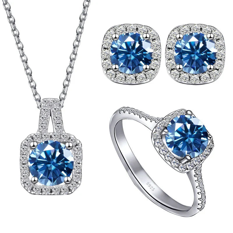 Sterling Silver 3-Piece Moissanite Jewelry Set - 1ct Necklace Ring Earrings BandsCo Straps