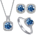Sterling Silver 3-Piece Moissanite Jewelry Set - 1ct Necklace Ring Earrings BandsCo Straps