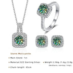 Sterling Silver 3-Piece Moissanite Jewelry Set - 1ct Necklace Ring Earrings BandsCo Straps