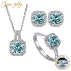Sterling Silver 3-Piece Moissanite Jewelry Set - 1ct Necklace Ring Earrings BandsCo Straps