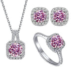 Sterling Silver 3-Piece Moissanite Jewelry Set - 1ct Necklace Ring Earrings BandsCo Straps