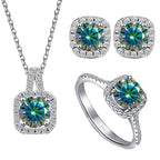 Sterling Silver 3-Piece Moissanite Jewelry Set - 1ct Necklace Ring Earrings BandsCo Straps