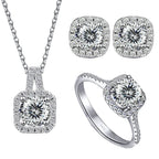 Sterling Silver 3-Piece Moissanite Jewelry Set - 1ct Necklace Ring Earrings BandsCo Straps