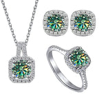 Sterling Silver 3-Piece Moissanite Jewelry Set - 1ct Necklace Ring Earrings BandsCo Straps