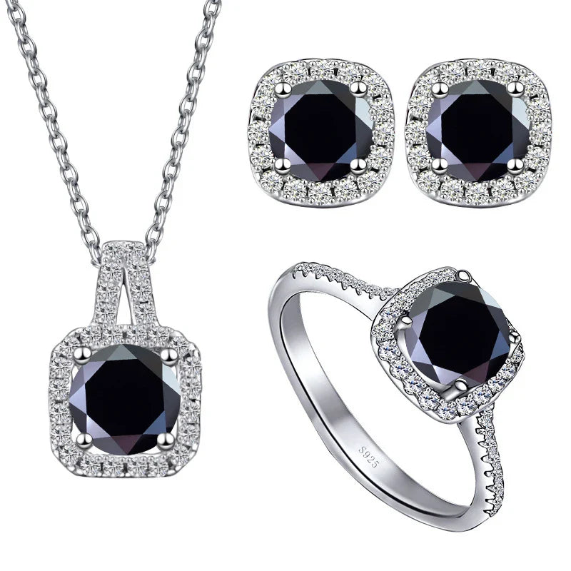 Sterling Silver 3-Piece Moissanite Jewelry Set - 1ct Necklace Ring Earrings BandsCo Straps