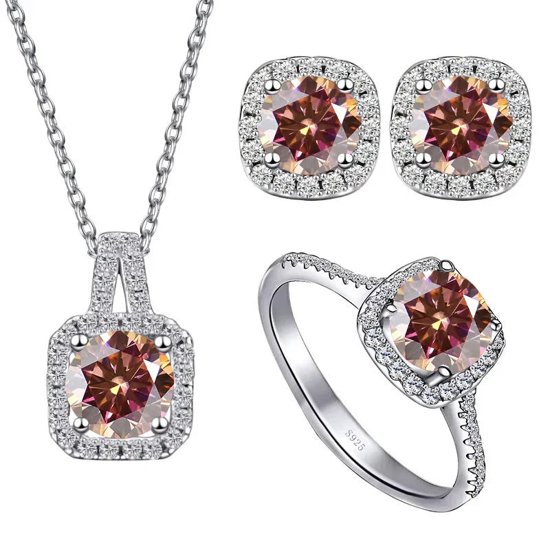 Sterling Silver 3-Piece Moissanite Jewelry Set - 1ct Necklace Ring Earrings BandsCo Straps