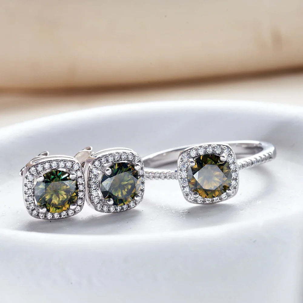 Sterling Silver 3-Piece Moissanite Jewelry Set - 1ct Necklace Ring Earrings BandsCo Straps
