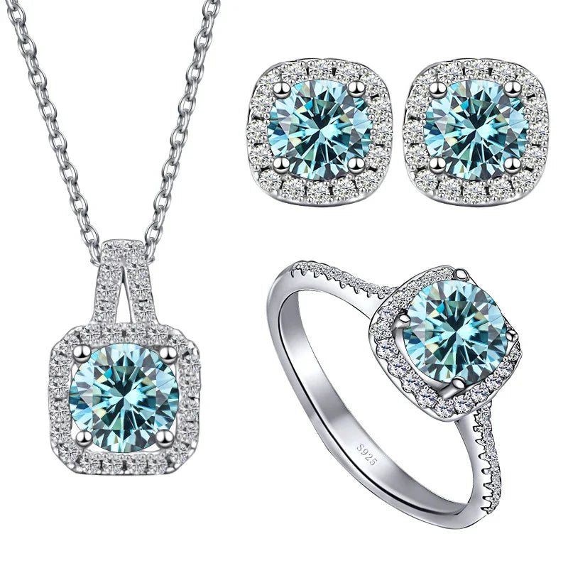 Sterling Silver 3-Piece Moissanite Jewelry Set - 1ct Necklace Ring Earrings BandsCo Straps