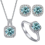 Sterling Silver 3-Piece Moissanite Jewelry Set - 1ct Necklace Ring Earrings BandsCo Straps