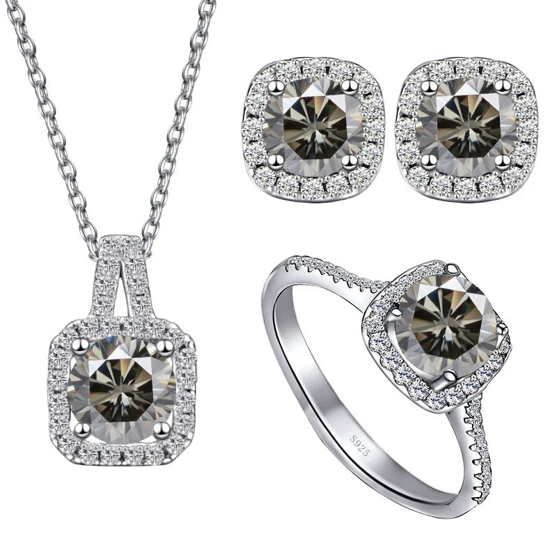 Sterling Silver 3-Piece Moissanite Jewelry Set - 1ct Necklace Ring Earrings BandsCo Straps