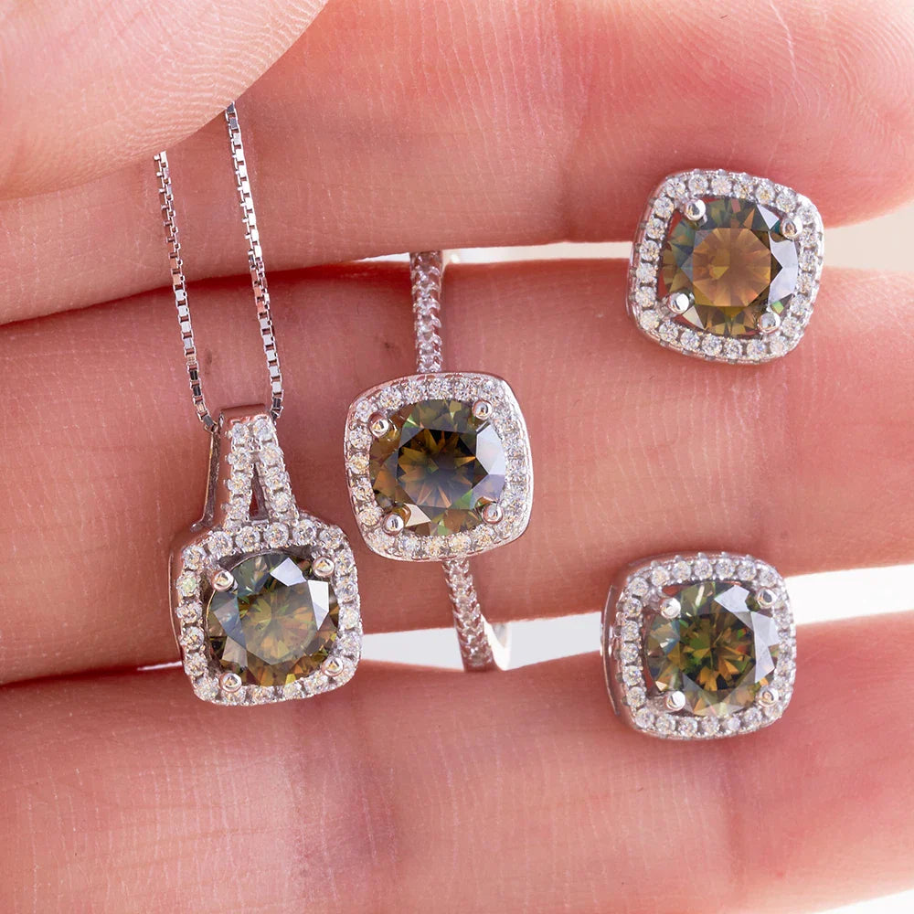 Sterling Silver 3-Piece Moissanite Jewelry Set - 1ct Necklace Ring Earrings BandsCo Straps