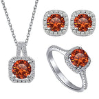 Sterling Silver 3-Piece Moissanite Jewelry Set - 1ct Necklace Ring Earrings BandsCo Straps
