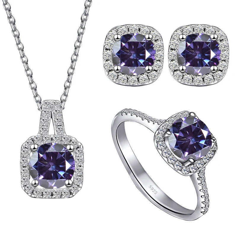 Sterling Silver 3-Piece Moissanite Jewelry Set - 1ct Necklace Ring Earrings BandsCo Straps