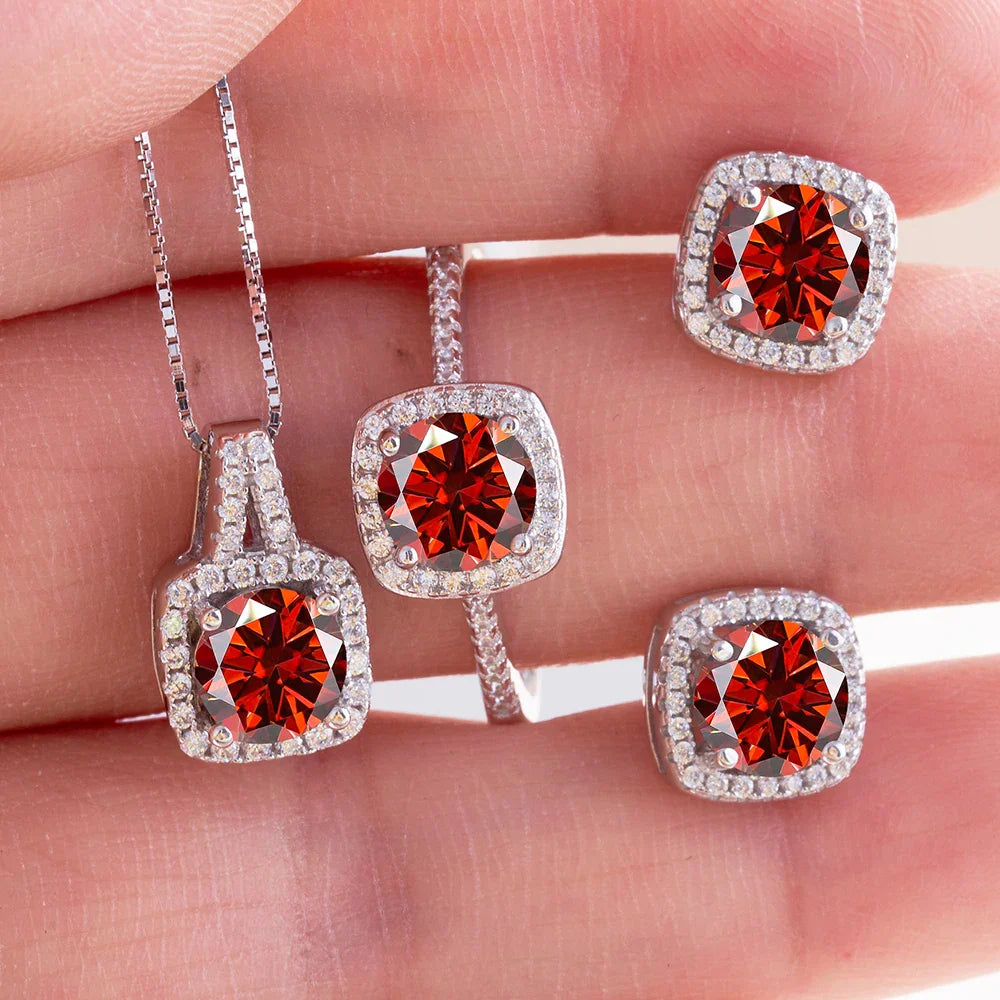 Sterling Silver 3-Piece Moissanite Jewelry Set - 1ct Necklace Ring Earrings BandsCo Straps