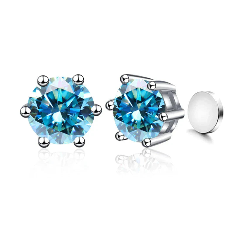 Sterling Silver 925 1ct Moissanite 6-Claw Stud Earrings Unisex Magnetic Hole BandsCo Straps