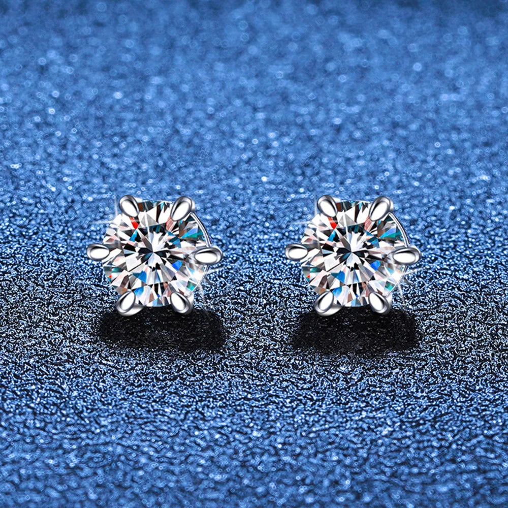 Sterling Silver 925 1ct Moissanite 6-Claw Stud Earrings Unisex Magnetic Hole BandsCo Straps