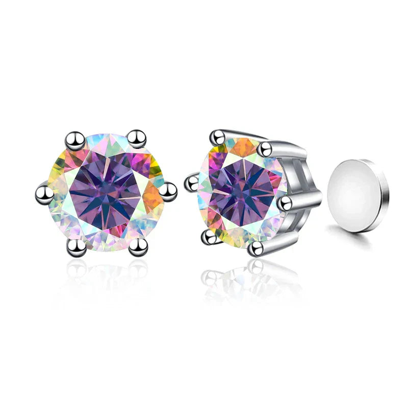 Sterling Silver 925 1ct Moissanite 6-Claw Stud Earrings Unisex Magnetic Hole BandsCo Straps