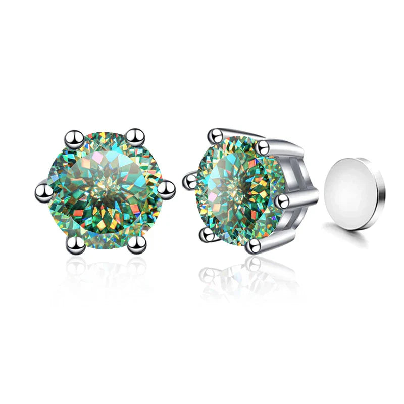 Sterling Silver 925 1ct Moissanite 6-Claw Stud Earrings Unisex Magnetic Hole BandsCo Straps