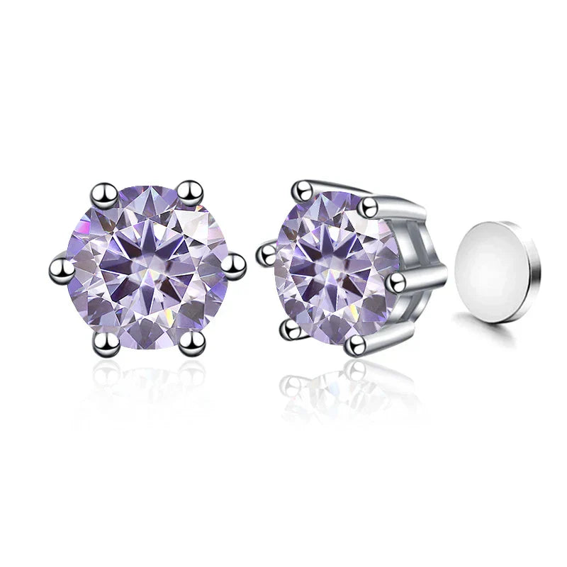 Sterling Silver 925 1ct Moissanite 6-Claw Stud Earrings Unisex Magnetic Hole BandsCo Straps