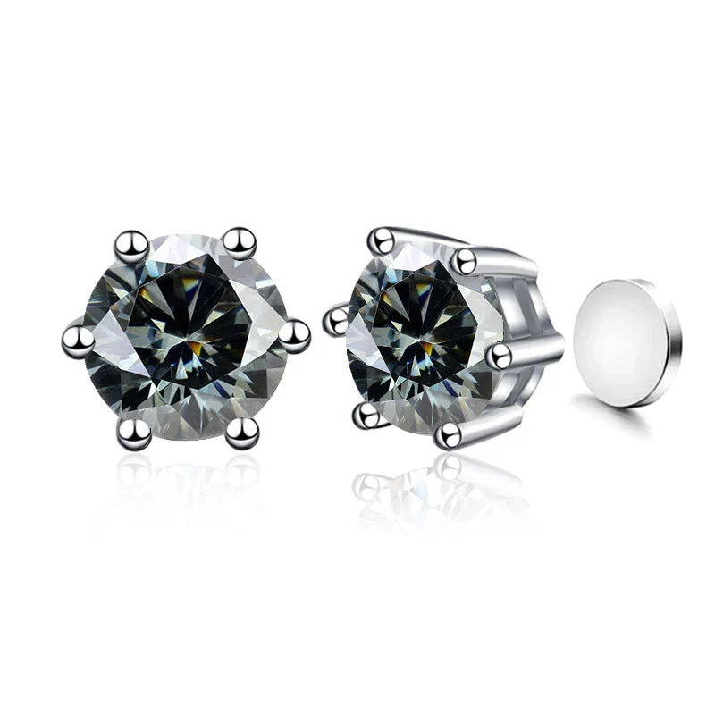 Sterling Silver 925 1ct Moissanite 6-Claw Stud Earrings Unisex Magnetic Hole BandsCo Straps