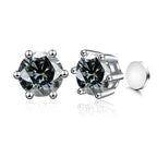 Sterling Silver 925 1ct Moissanite 6-Claw Stud Earrings Unisex Magnetic Hole BandsCo Straps