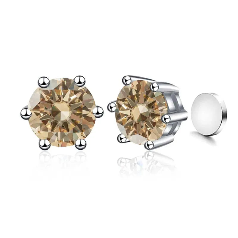 Sterling Silver 925 1ct Moissanite 6-Claw Stud Earrings Unisex Magnetic Hole BandsCo Straps