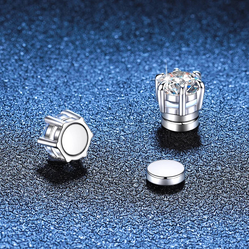 Sterling Silver 925 1ct Moissanite 6-Claw Stud Earrings Unisex Magnetic Hole BandsCo Straps