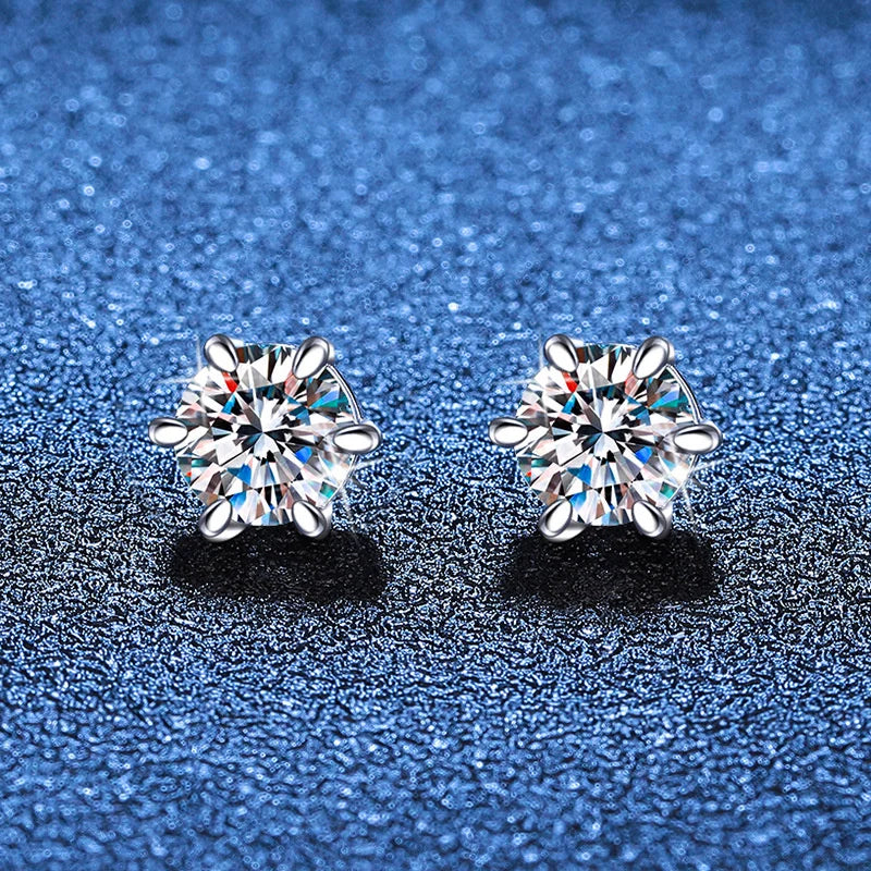 Sterling Silver 925 1ct Moissanite 6-Claw Stud Earrings Unisex Magnetic Hole BandsCo Straps