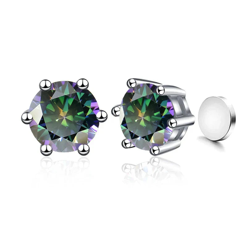 Sterling Silver 925 1ct Moissanite 6-Claw Stud Earrings Unisex Magnetic Hole BandsCo Straps