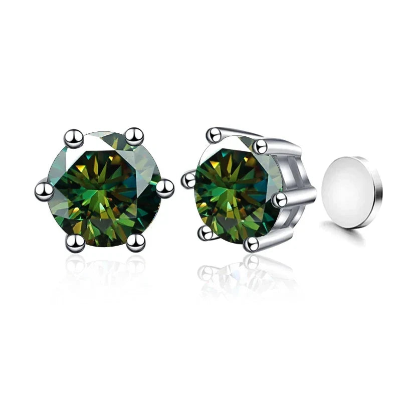 Sterling Silver 925 1ct Moissanite 6-Claw Stud Earrings Unisex Magnetic Hole BandsCo Straps