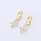 Sterling Silver 925 3mm Moissanite Four-Leaf Clover Hoop Dangle Earrings Women BandsCo Straps