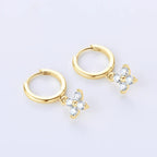 Sterling Silver 925 3mm Moissanite Four-Leaf Clover Hoop Dangle Earrings Women BandsCo Straps