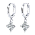 Sterling Silver 925 3mm Moissanite Four-Leaf Clover Hoop Dangle Earrings Women BandsCo Straps