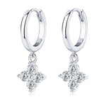 Sterling Silver 925 3mm Moissanite Four-Leaf Clover Hoop Dangle Earrings Women BandsCo Straps