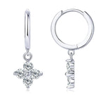 Sterling Silver 925 3mm Moissanite Four-Leaf Clover Hoop Dangle Earrings Women BandsCo Straps