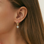 Sterling Silver 925 3mm Moissanite Four-Leaf Clover Hoop Dangle Earrings Women BandsCo Straps