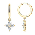 Sterling Silver 925 3mm Moissanite Four-Leaf Clover Hoop Dangle Earrings Women BandsCo Straps