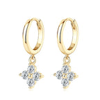 Sterling Silver 925 3mm Moissanite Four-Leaf Clover Hoop Dangle Earrings Women BandsCo Straps