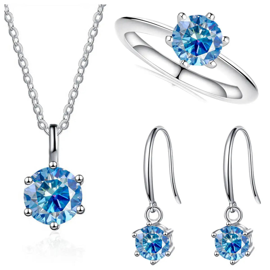 Sterling Silver 925 Moissanite Jewelry Set 2.5CT D Color Necklace Earrings BandsCo Straps
