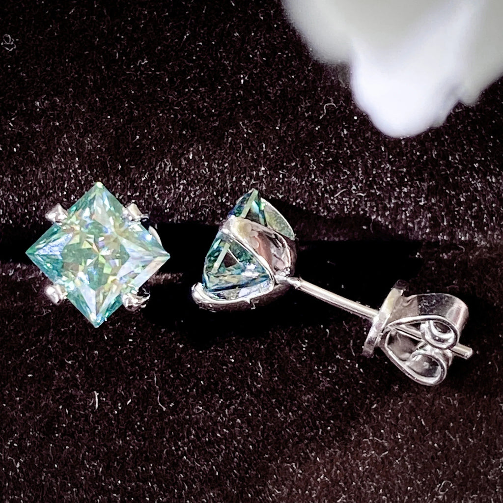 Sterling Silver 925 Green Princess Cut Moissanite Stud Earrings For Women BandsCo Straps