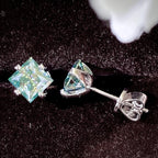 Sterling Silver 925 Green Princess Cut Moissanite Stud Earrings For Women BandsCo Straps