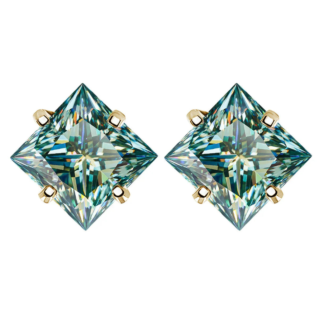 Sterling Silver 925 Green Princess Cut Moissanite Stud Earrings For Women BandsCo Straps