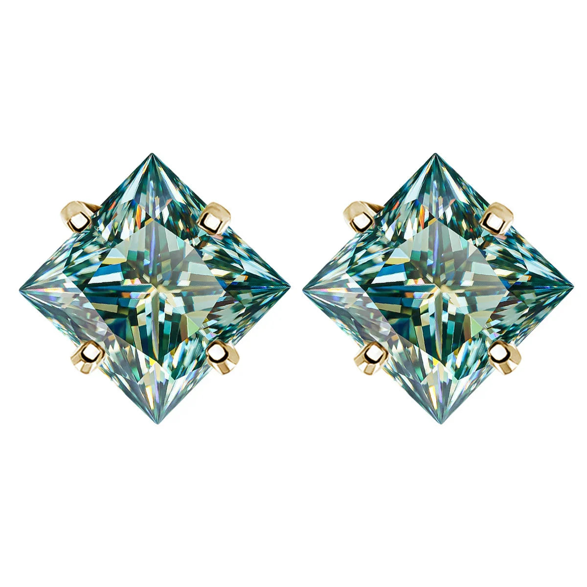 Sterling Silver 925 Green Princess Cut Moissanite Stud Earrings For Women BandsCo Straps
