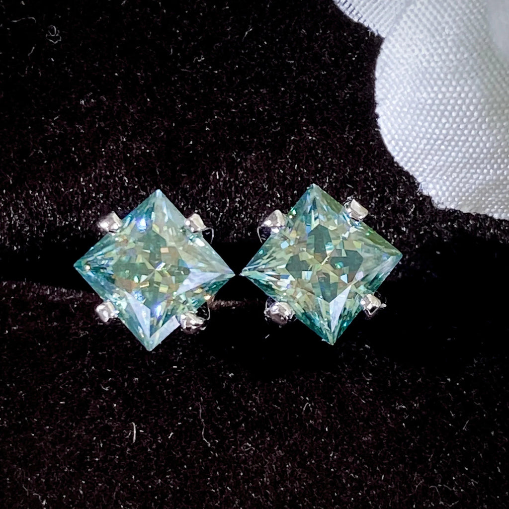 Sterling Silver 925 Green Princess Cut Moissanite Stud Earrings For Women BandsCo Straps