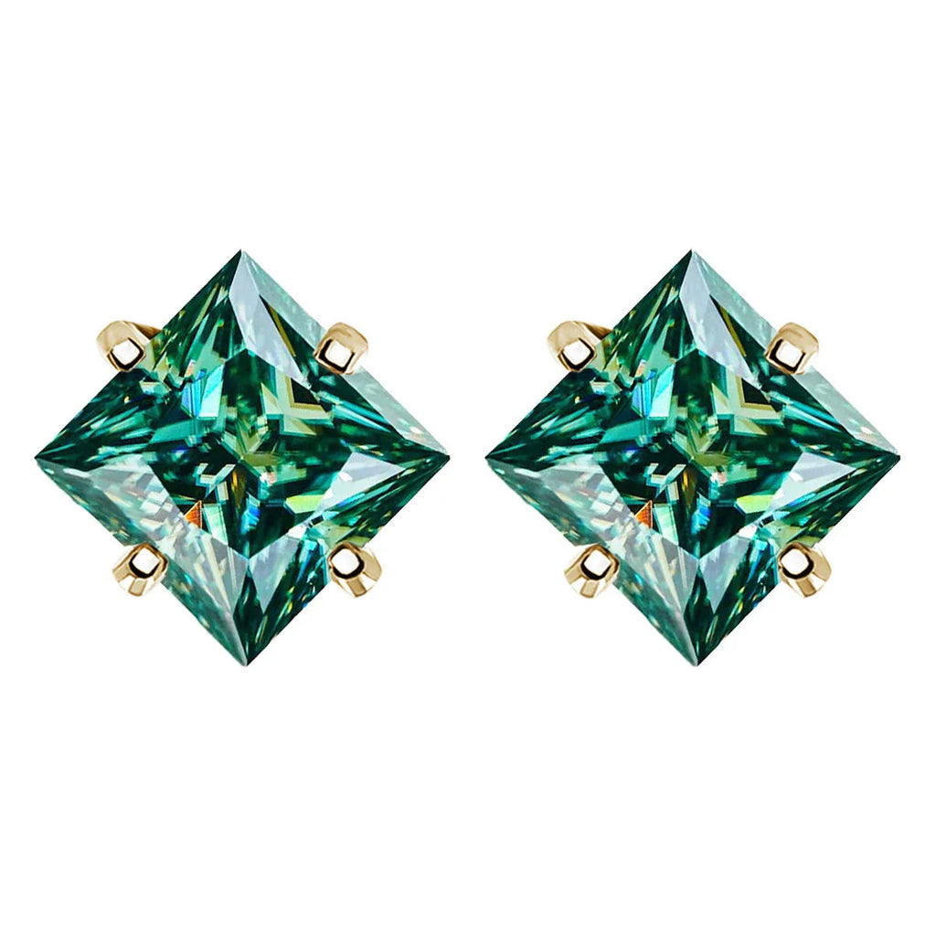 Sterling Silver 925 Green Princess Cut Moissanite Stud Earrings For Women BandsCo Straps