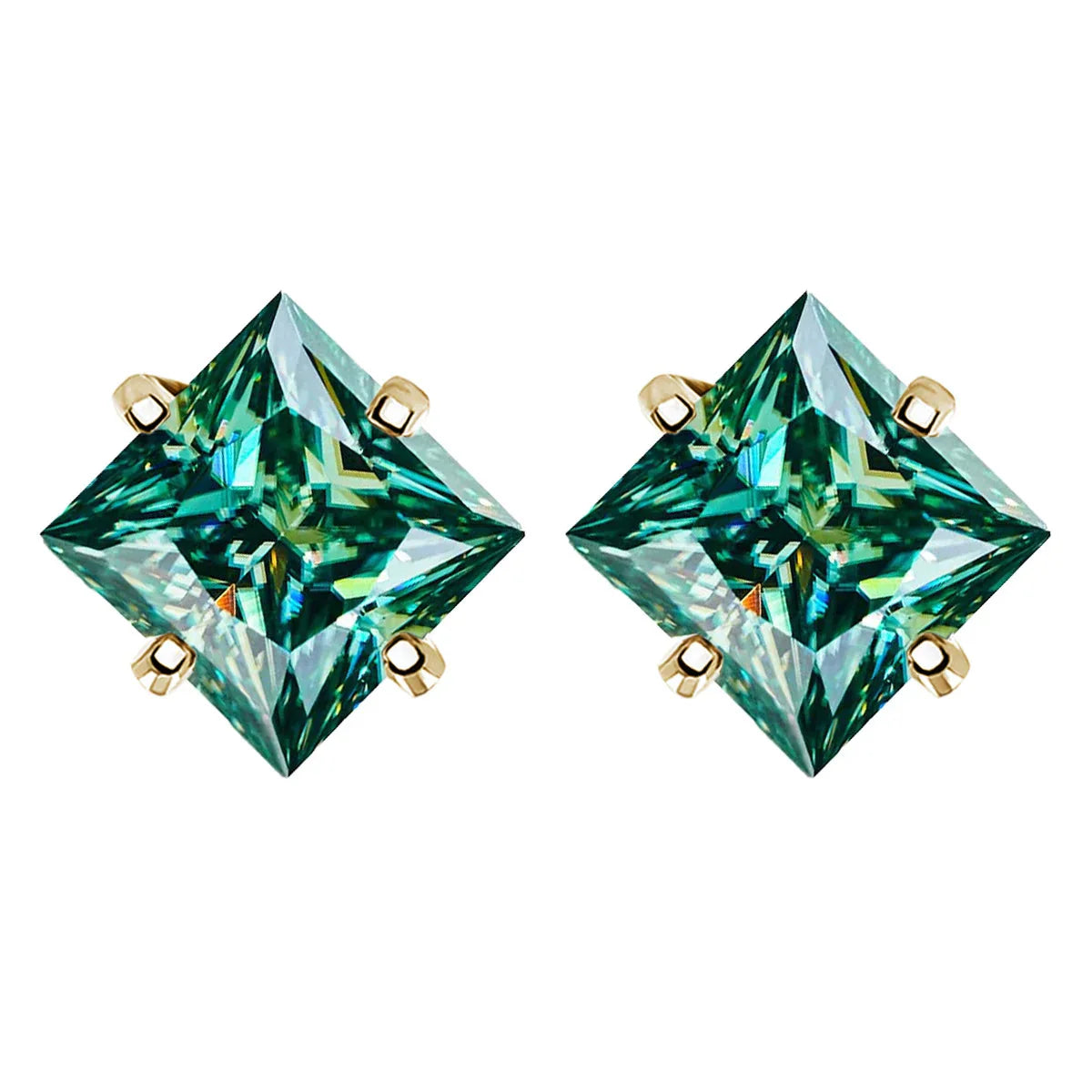 Sterling Silver 925 Green Princess Cut Moissanite Stud Earrings For Women BandsCo Straps