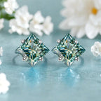 Sterling Silver 925 Green Princess Cut Moissanite Stud Earrings For Women BandsCo Straps