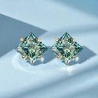 Sterling Silver 925 Green Princess Cut Moissanite Stud Earrings For Women BandsCo Straps